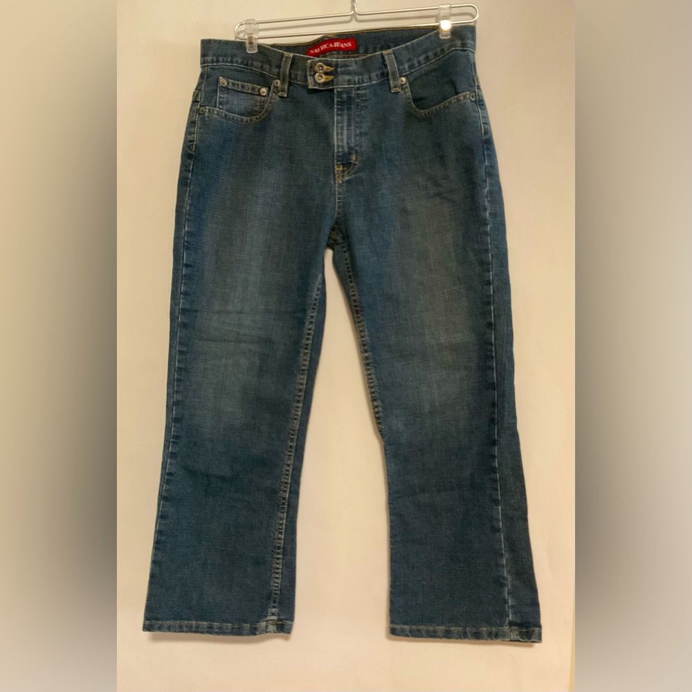 Nautica Jeans Size 8 Womens Boot Cut Medium Wash Cropped Factory Fade Blue Denim